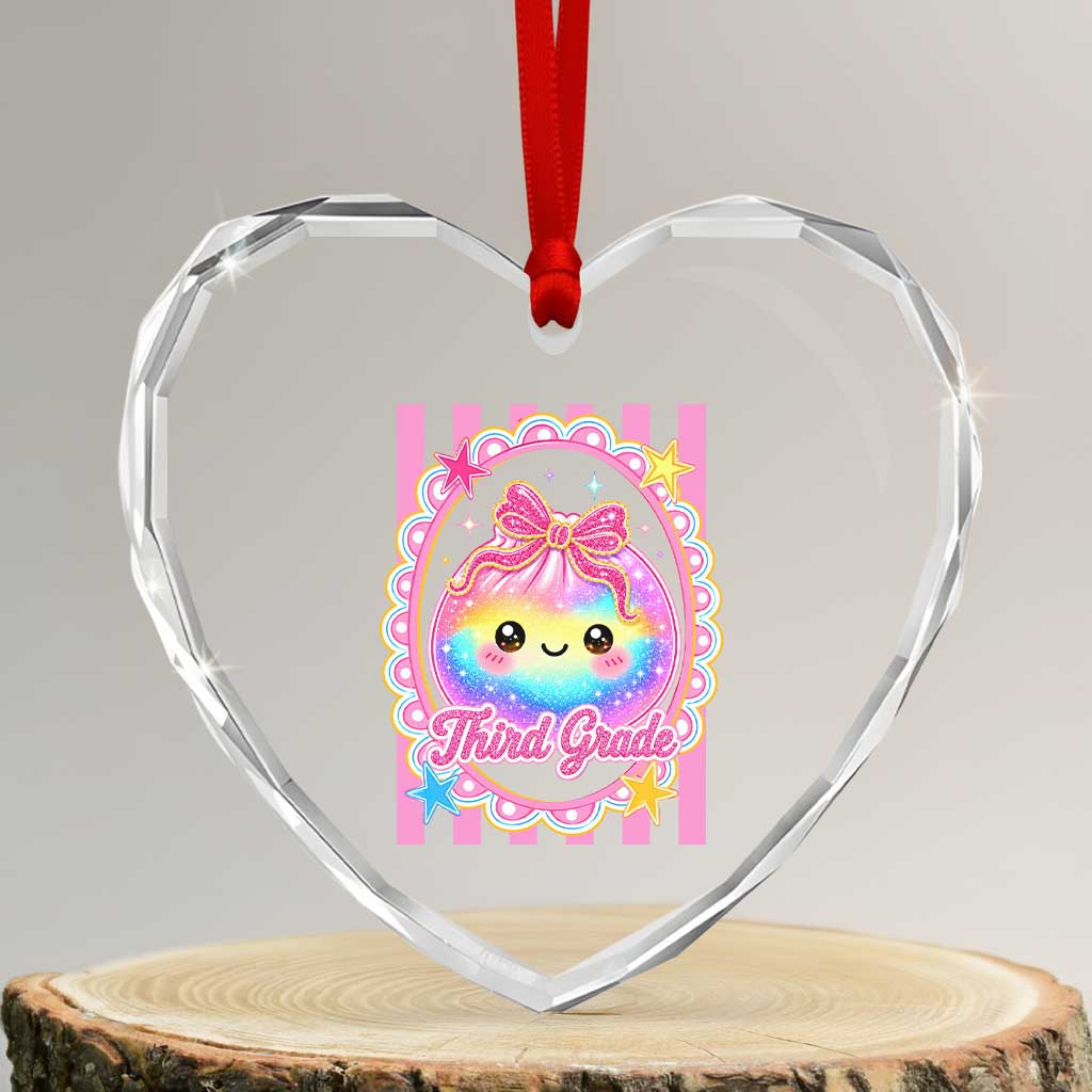 Kawaii Third Grade Glitter Dumpling Printed Graphic Heart Crystal Glass Ornament Cute First Day Back To School for Students Teachers TS02 Transparent Glass 3'' Heart Print Your Wear