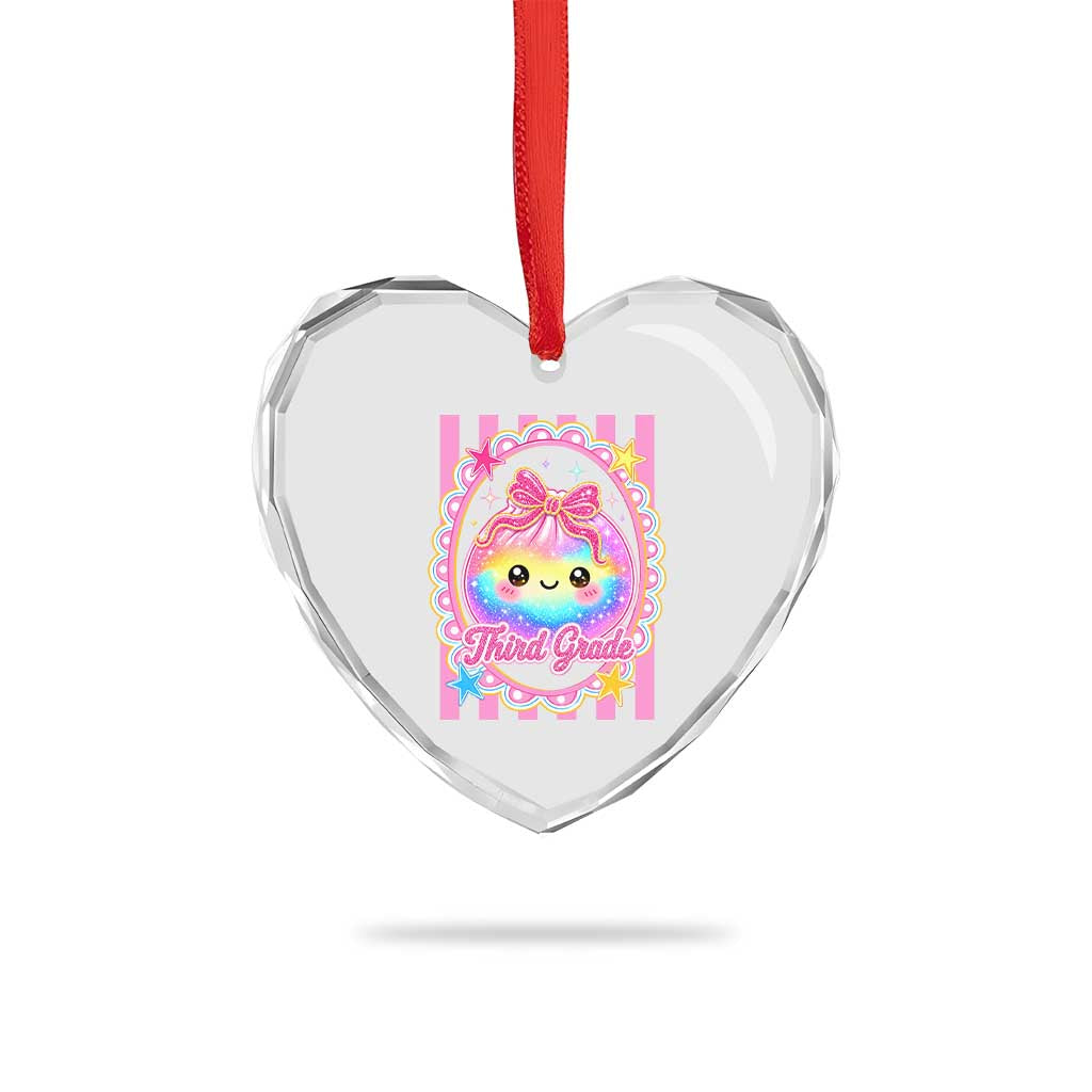 Kawaii Third Grade Glitter Dumpling Printed Graphic Heart Crystal Glass Ornament Cute First Day Back To School for Students Teachers