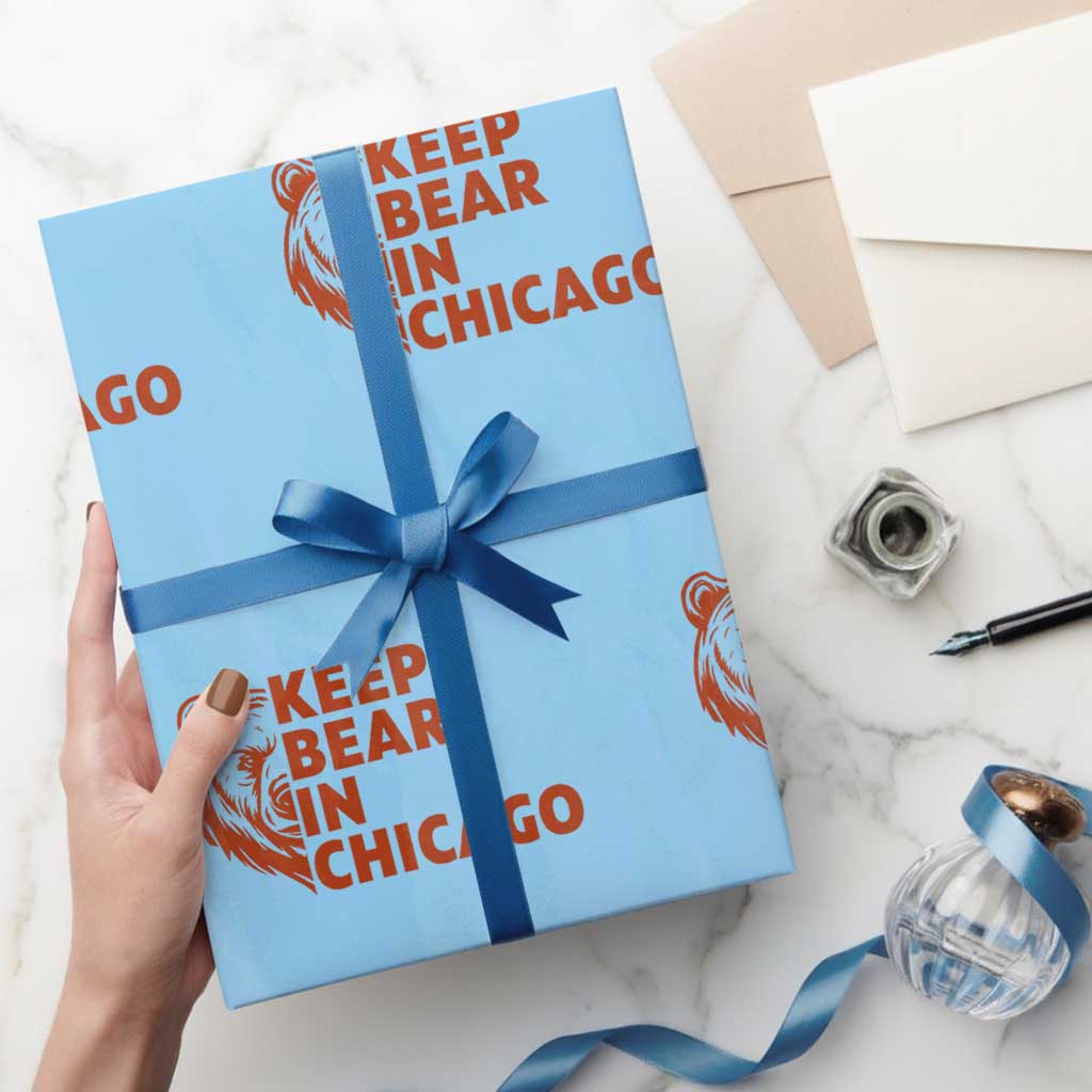 Keep Bear In Chicago CFB Wrapping Paper Roll Gift For Sports Lovers TS12 Light Blue Print Your Wear