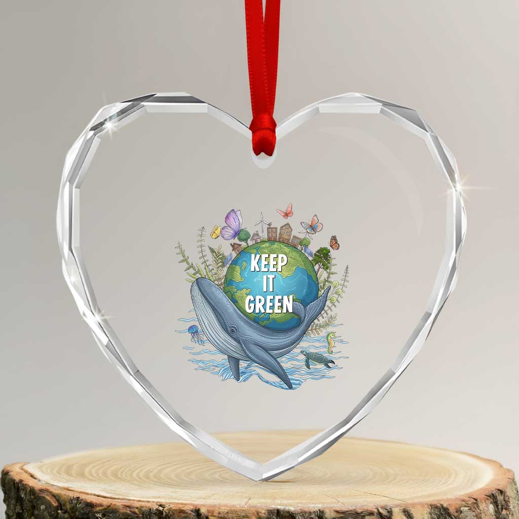 Keep It Green Earth Day Heart Crystal Glass Ornament Eco-Friendly Nature Environmental Awareness TS14 Transparent Glass 3'' Heart Print Your Wear