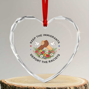 Keep The Immigrants Deport The Racist Heart Crystal Glass Ornament Floral FDT TS10 Transparent Glass 3'' Heart Print Your Wear