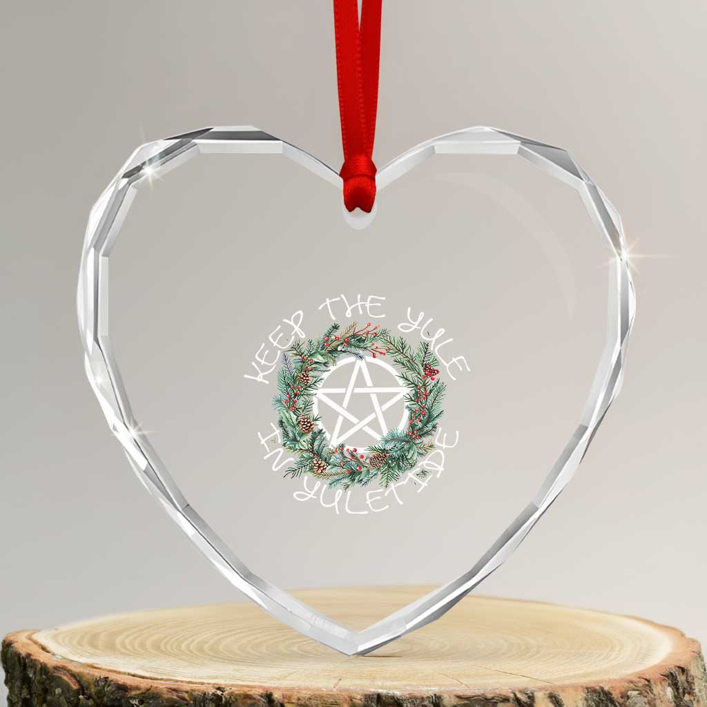 Keep The Yule In Yuletide Heart Crystal Glass Ornament Yule Christmas Wreath TS11 Transparent Glass 3'' Heart Print Your Wear