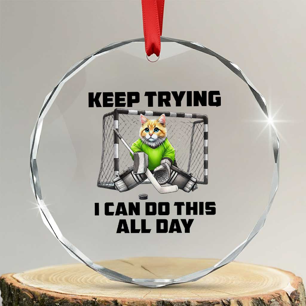 Keep Trying I Can Do This All Day Crystal Glass Ornament Funny Hockey Goalie Cat Gift TS12 Transparent Glass 3'' Circle Print Your Wear