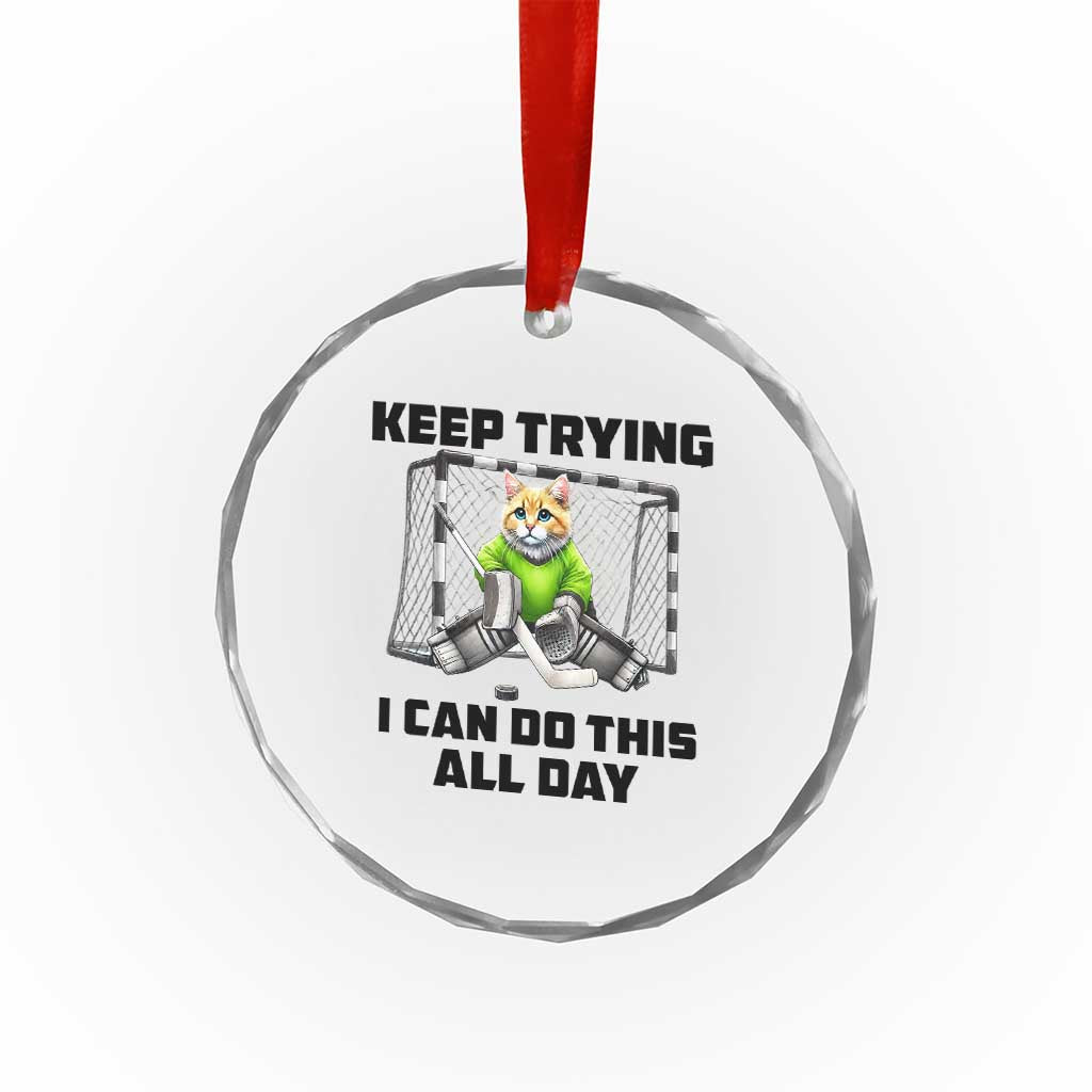 Keep Trying I Can Do This All Day Crystal Glass Ornament Funny Hockey Goalie Cat Gift TS12 Print Your Wear