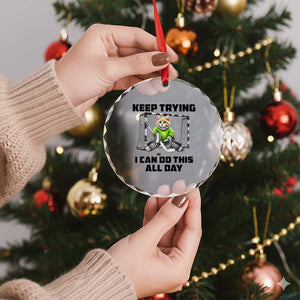 Keep Trying I Can Do This All Day Crystal Glass Ornament Funny Hockey Goalie Cat Gift TS12 Print Your Wear