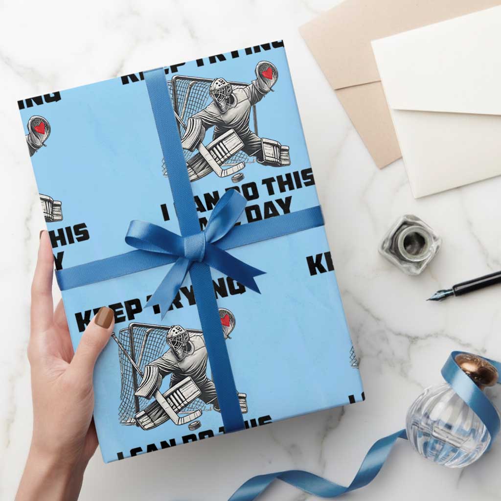 Keep Trying I Can Do This All Day Wrapping Paper Roll Funny Goalie Hockey Player Gift TS12 Light Blue Print Your Wear