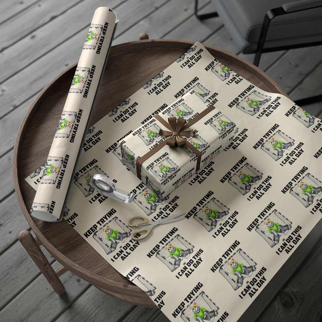 Keep Trying I Can Do This All Day Wrapping Paper Roll Funny Hockey Goalie Cat Gift TS12 Beige Print Your Wear