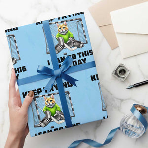 Keep Trying I Can Do This All Day Wrapping Paper Roll Funny Hockey Goalie Cat Gift TS12 Light Blue Print Your Wear