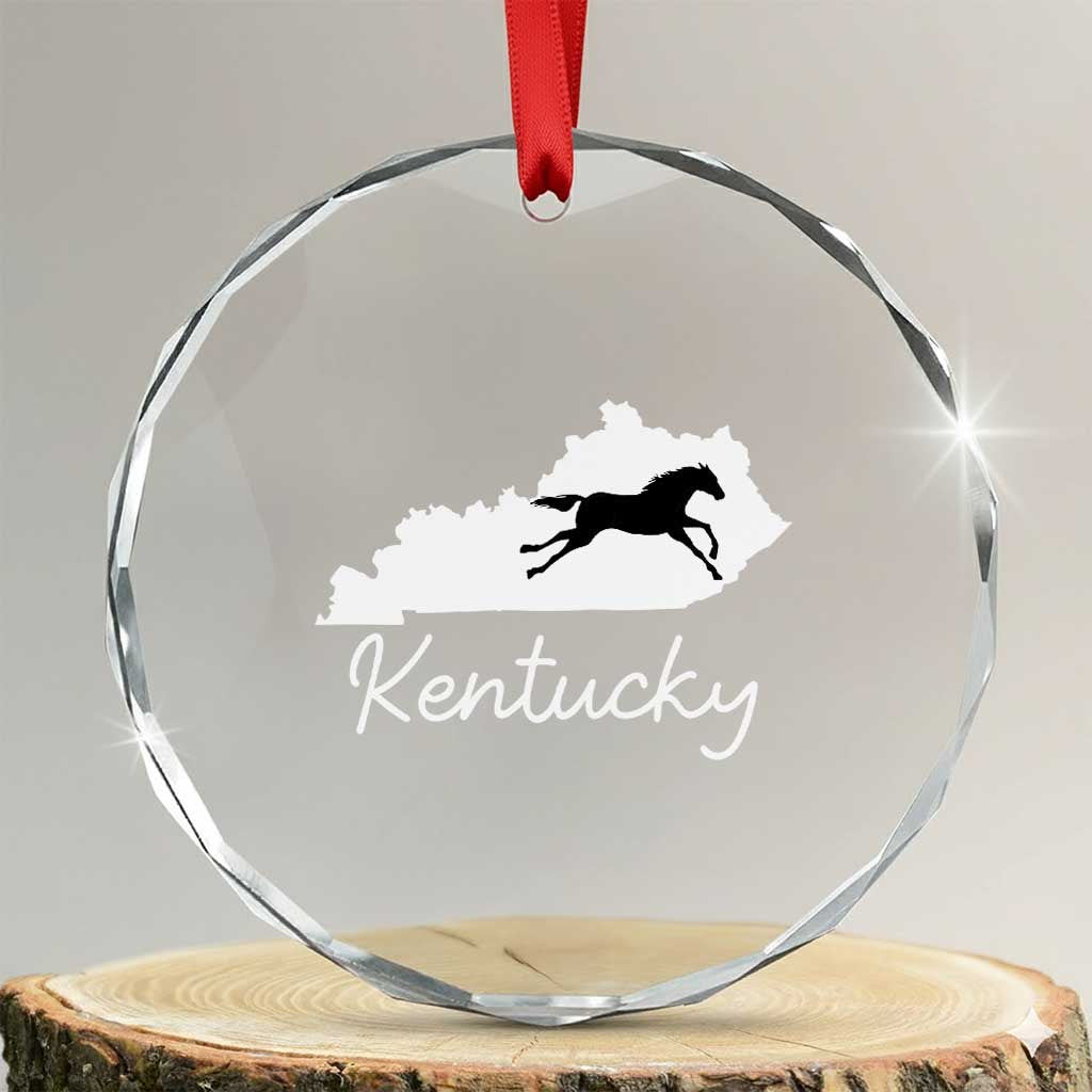 Kentucky State Map with Racing Horse Crystal Glass Ornament Bluegrass State Pride Equestrian TS02 Transparent Glass 3'' Circle Print Your Wear