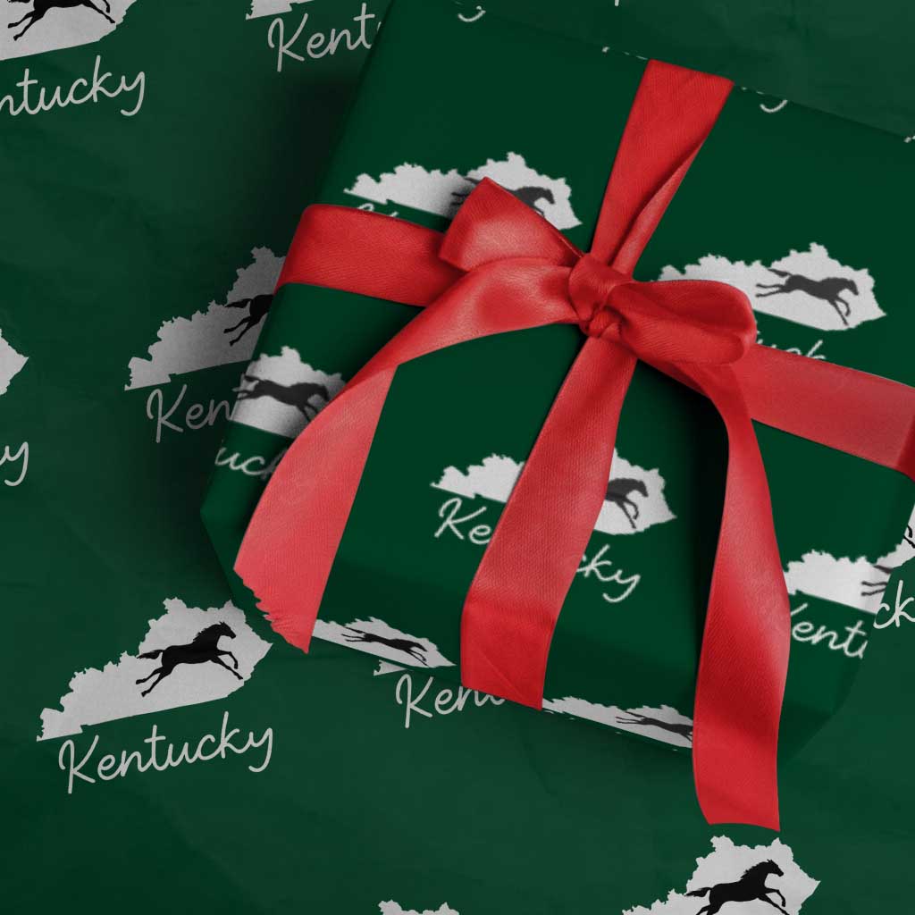 Kentucky State Map with Racing Horse Wrapping Paper Roll Bluegrass State Pride Equestrian TS02 Green Print Your Wear