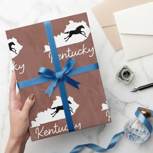 Kentucky State Map with Racing Horse Wrapping Paper Roll Bluegrass State Pride Equestrian TS02 Mocha Print Your Wear