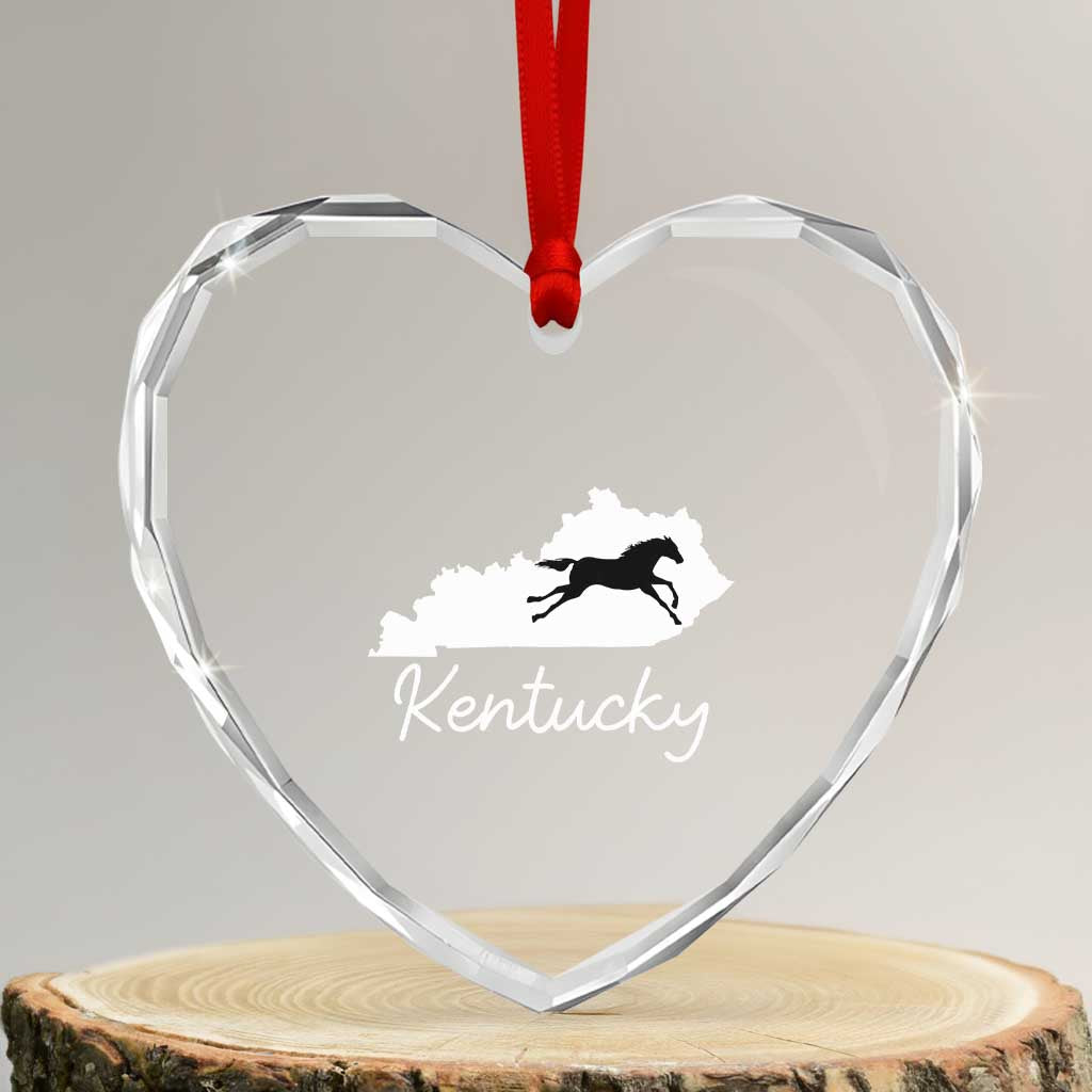 Kentucky State Map with Racing Horse Heart Crystal Glass Ornament Bluegrass State Pride Equestrian TS02 Transparent Glass 3'' Heart Print Your Wear