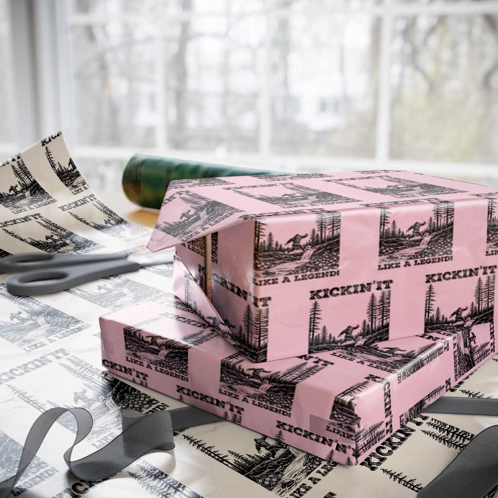 Kickin It Like A Legend Wrapping Paper Roll Funny Bigfoot Soccer Player TS12 Light Pink Print Your Wear