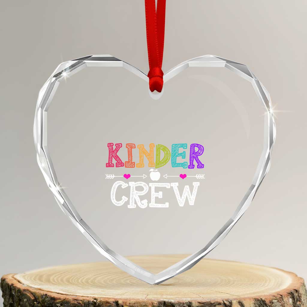 Kinder Crew Funny Kindergarten Heart Crystal Glass Ornament Teacher and Student Back to School