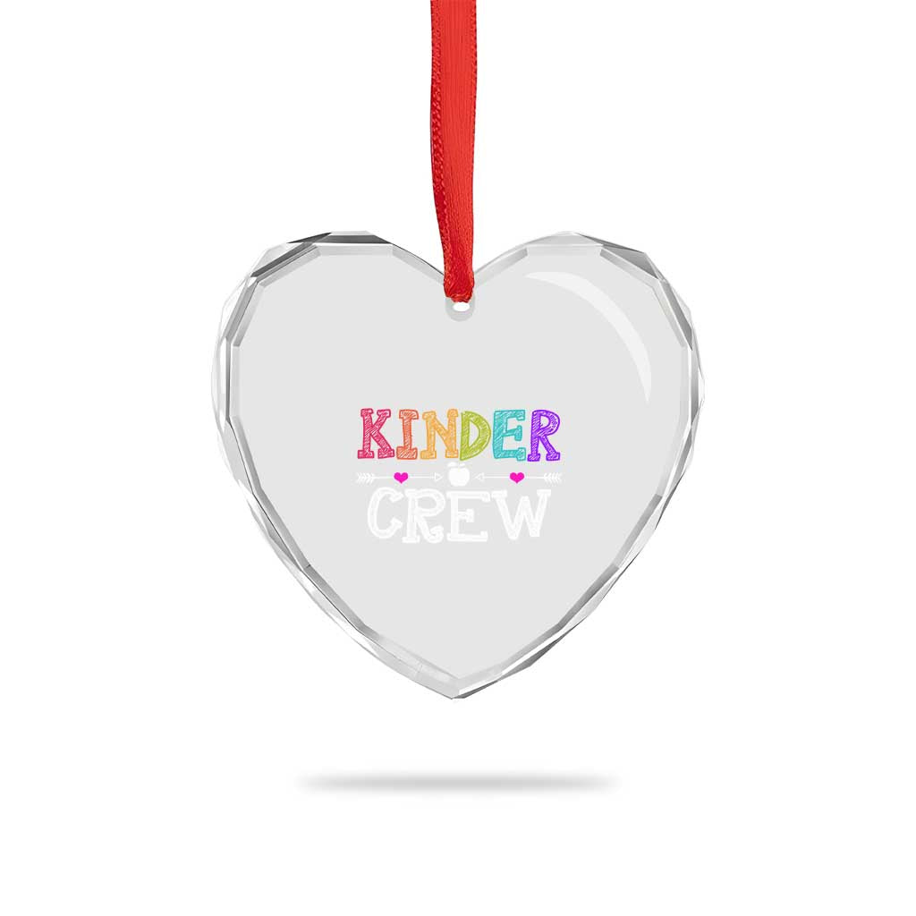 Kinder Crew Funny Kindergarten Heart Crystal Glass Ornament Teacher and Student Back to School