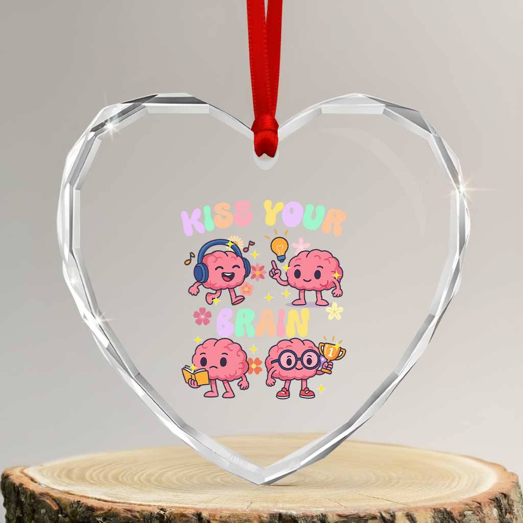 Kiss Your Brain Heart Crystal Glass Ornament Funny Teacher TS14 Transparent Glass 3'' Heart Print Your Wear
