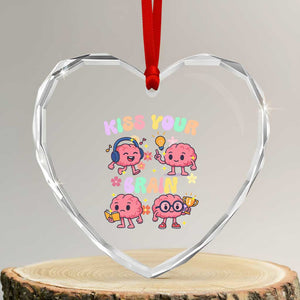 Kiss Your Brain Heart Crystal Glass Ornament Funny Teacher TS14 Transparent Glass 3'' Heart Print Your Wear