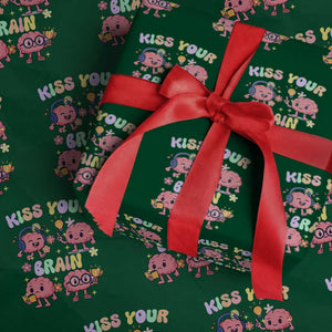 Kiss Your Brain Wrapping Paper Roll Funny Teacher TS14 Green Print Your Wear