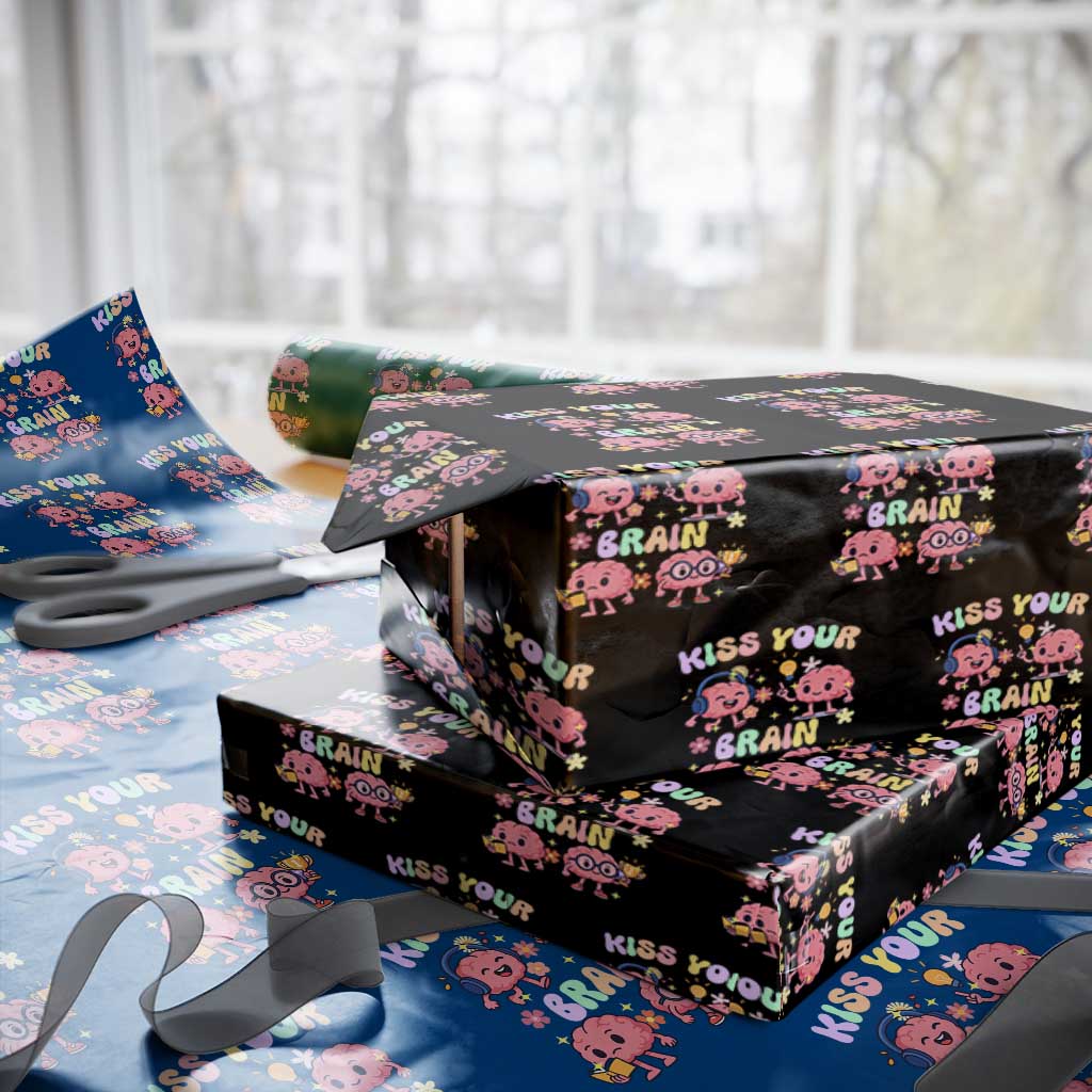 Kiss Your Brain Wrapping Paper Roll Funny Teacher TS14 Black Print Your Wear
