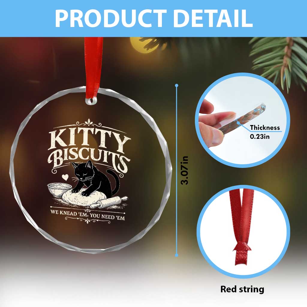 Kitty Biscuits We Knead Em You Need Em Crystal Glass Ornament Funny Black Cat Making Biscuits Baking