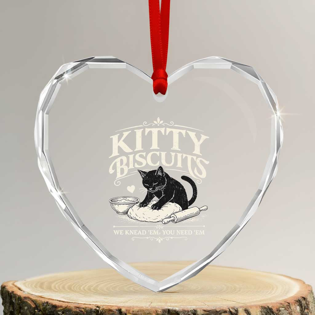 Kitty Biscuits We Knead Em You Need Em Heart Crystal Glass Ornament Funny Black Cat Making Biscuits Baking TS12 Transparent Glass 3'' Heart Print Your Wear