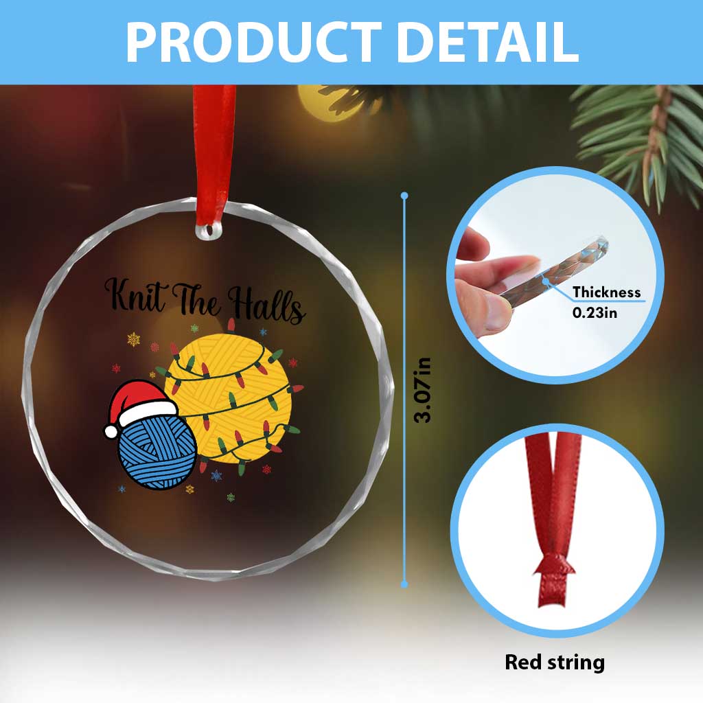 Knit The Halls Crystal Glass Ornament Funny Knitters Christmas Gift TS12 Print Your Wear