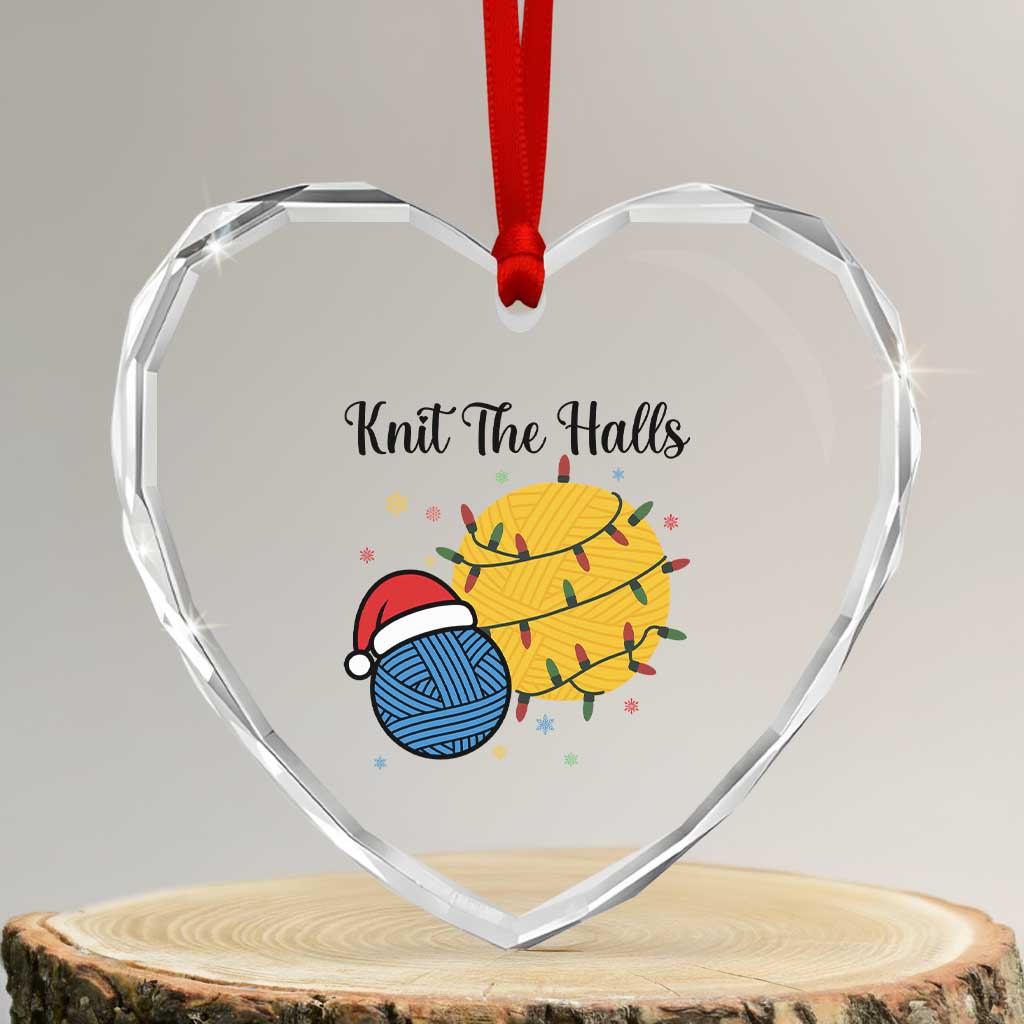 Knit The Halls Heart Crystal Glass Ornament Funny Knitters Christmas Gift TS12 Transparent Glass 3'' Heart Print Your Wear