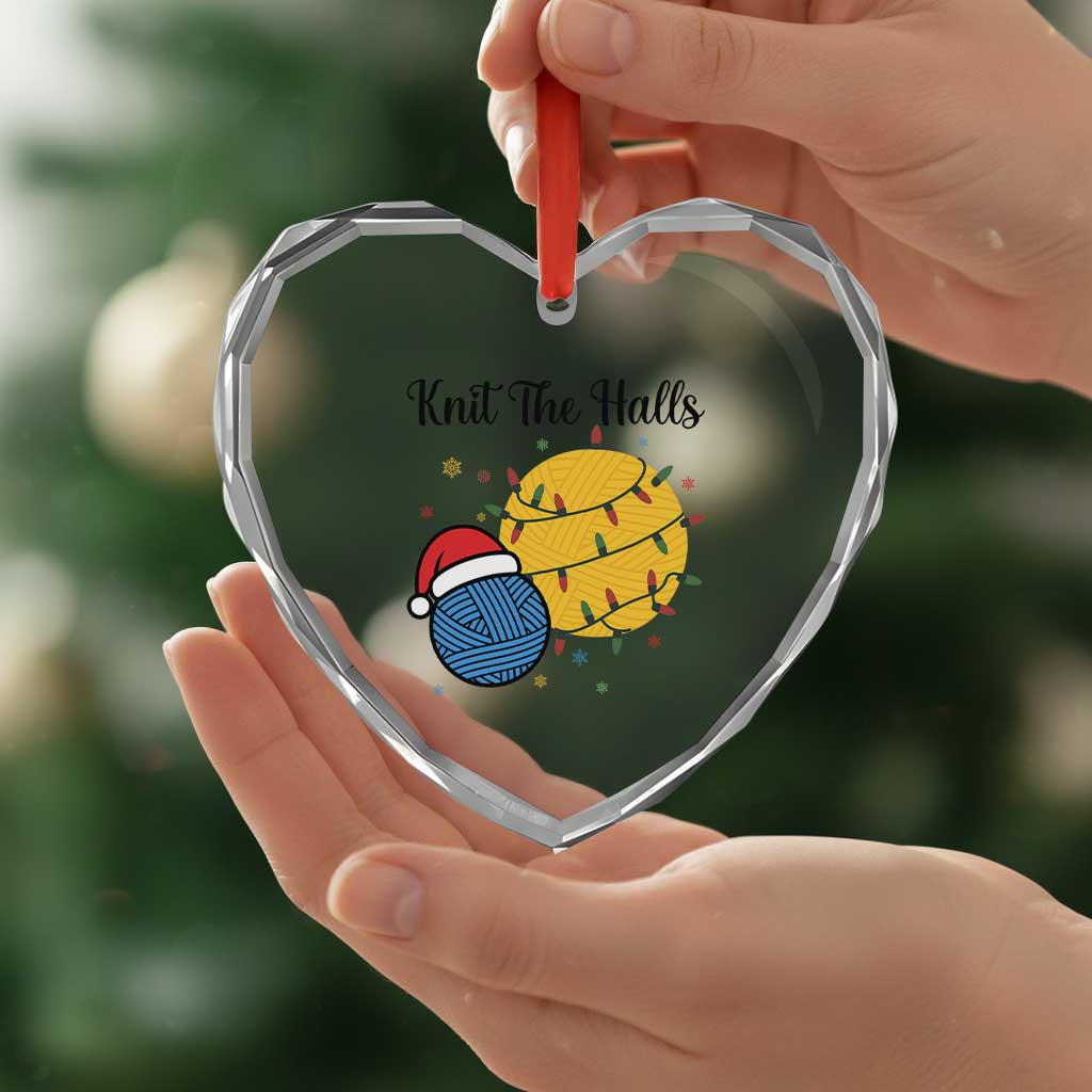 Knit The Halls Heart Crystal Glass Ornament Funny Knitters Christmas Gift TS12 Print Your Wear