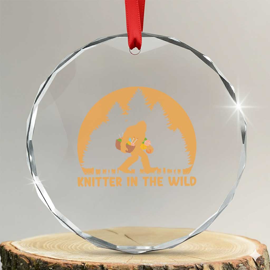 Knitting Bigfoot In The Wild Funny Gift Crystal Glass Ornament TS12 Transparent Glass 3'' Circle Print Your Wear