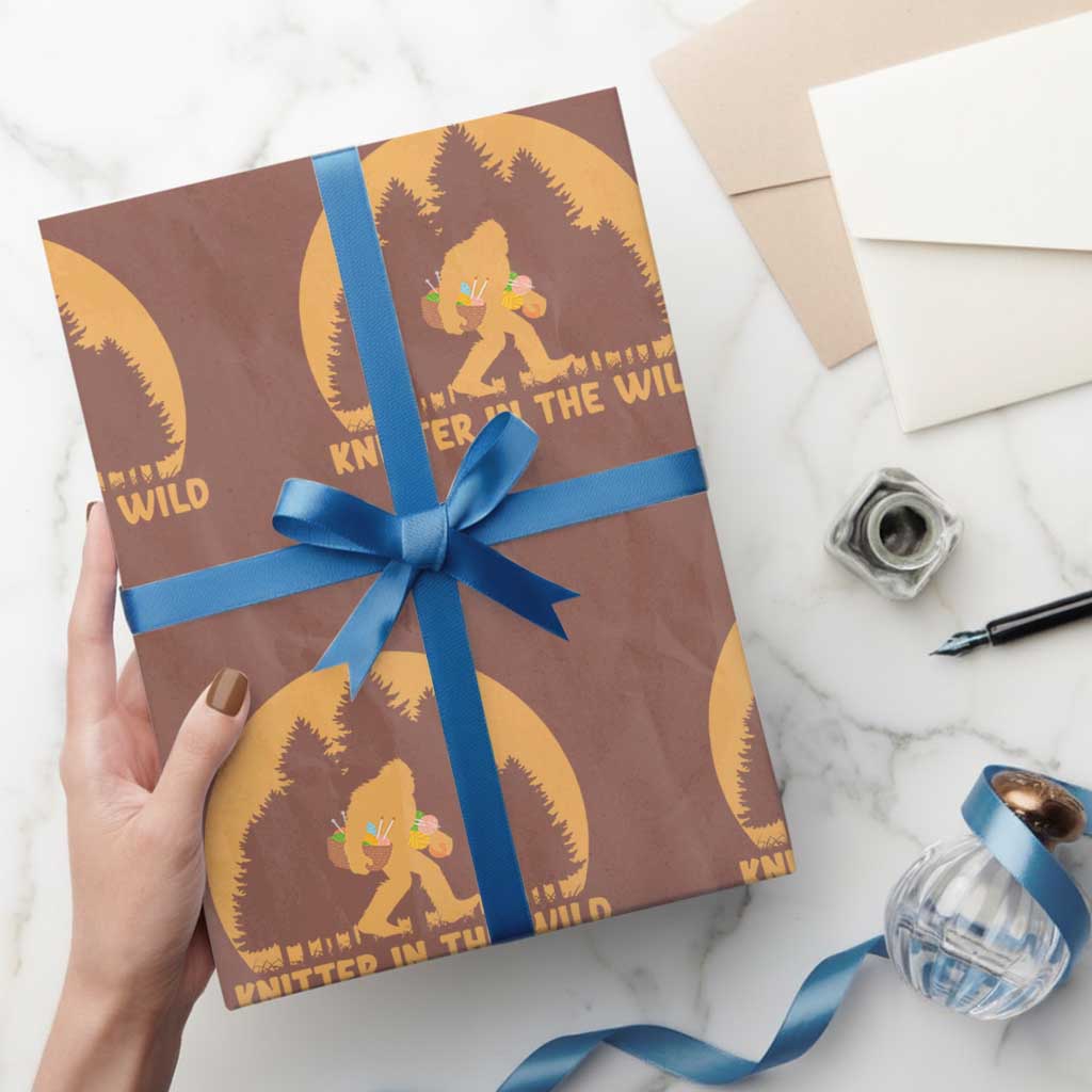 Knitting Bigfoot In The Wild Funny Gift Wrapping Paper Roll TS12 Mocha Print Your Wear