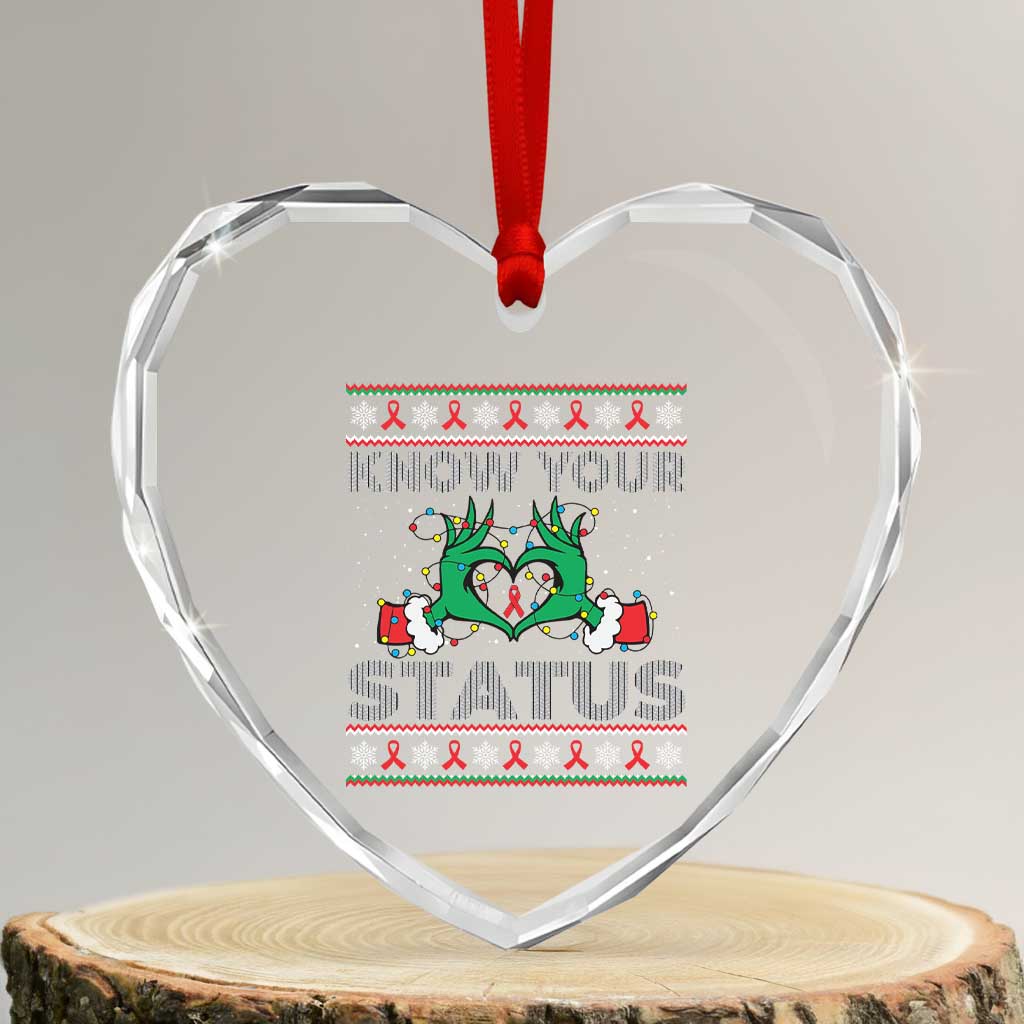 Know Your Status HIV Awareness Gift Heart Crystal Glass Ornament Ugly Sweater Green Hand Red Ribbon TS12 Transparent Glass 3'' Heart Print Your Wear