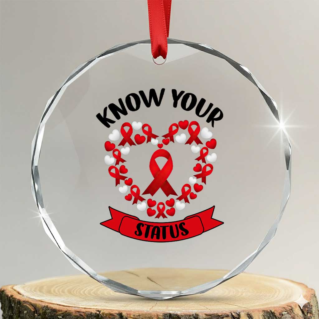 Know Your Status Red Ribbon HIV AIDS Awareness Support Month Gift Crystal Glass Ornament TS12 Transparent Glass 3'' Circle Print Your Wear