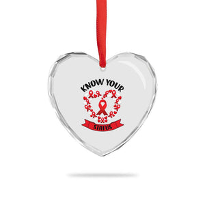 Know Your Status Red Ribbon HIV AIDS Awareness Support Month Gift Heart Crystal Glass Ornament TS12 Print Your Wear