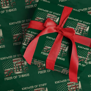 Knower Of Stuff Fixer Of Things Wrapping Paper Roll Funny Handyman Fathers Day American Flag TS11 Green Print Your Wear