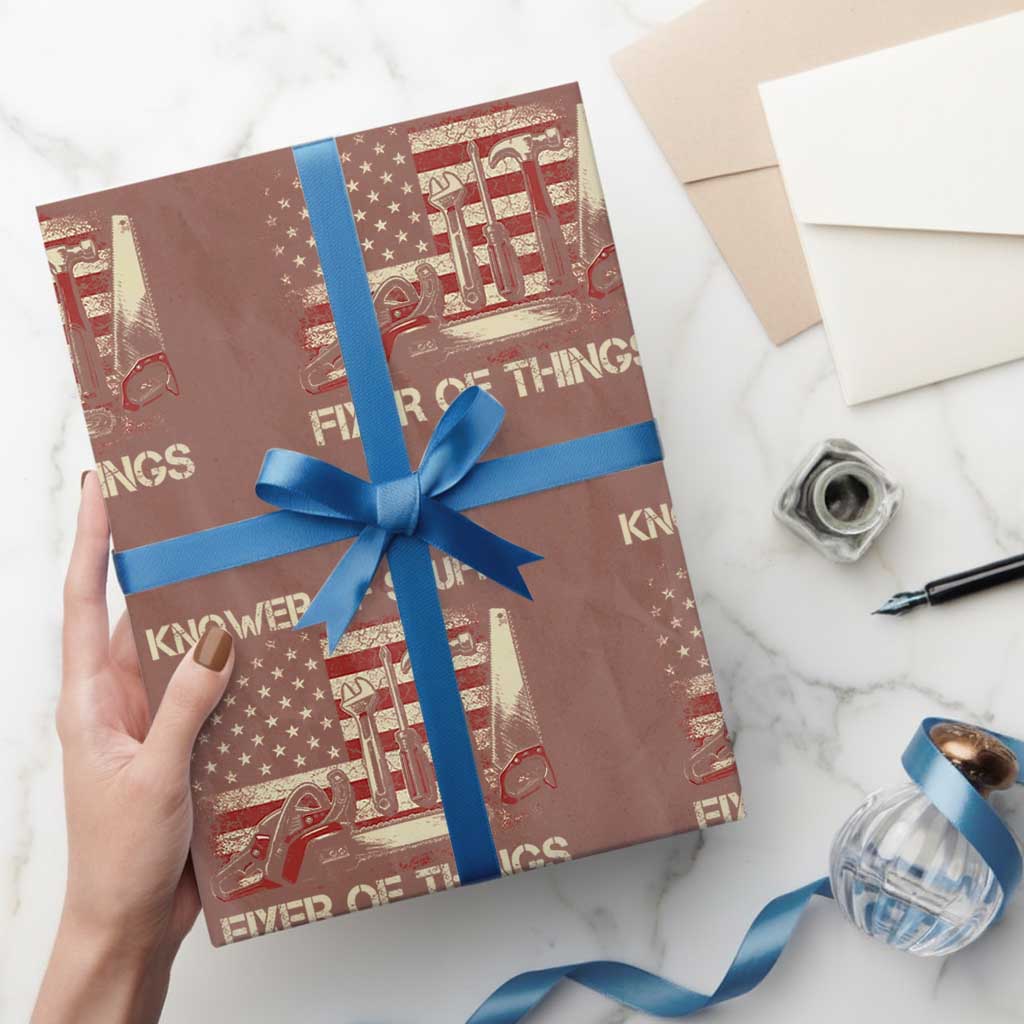 Knower Of Stuff Fixer Of Things Wrapping Paper Roll Funny Handyman Fathers Day American Flag TS11 Mocha Print Your Wear