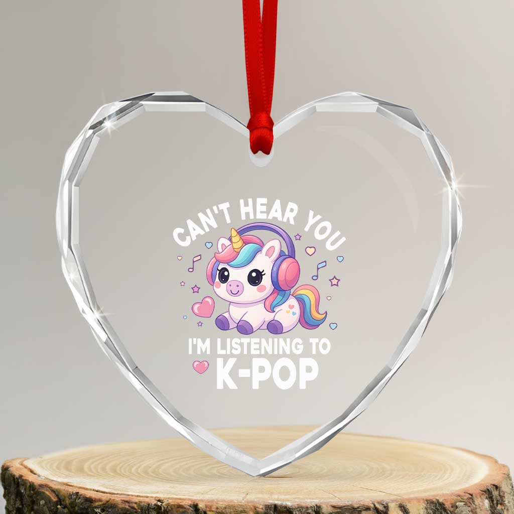 Kpop Lover Heart Crystal Glass Ornament Cant Hear You I'm Listening Kawaii K-Pop Korean Music TS10 Transparent Glass 3'' Heart Print Your Wear