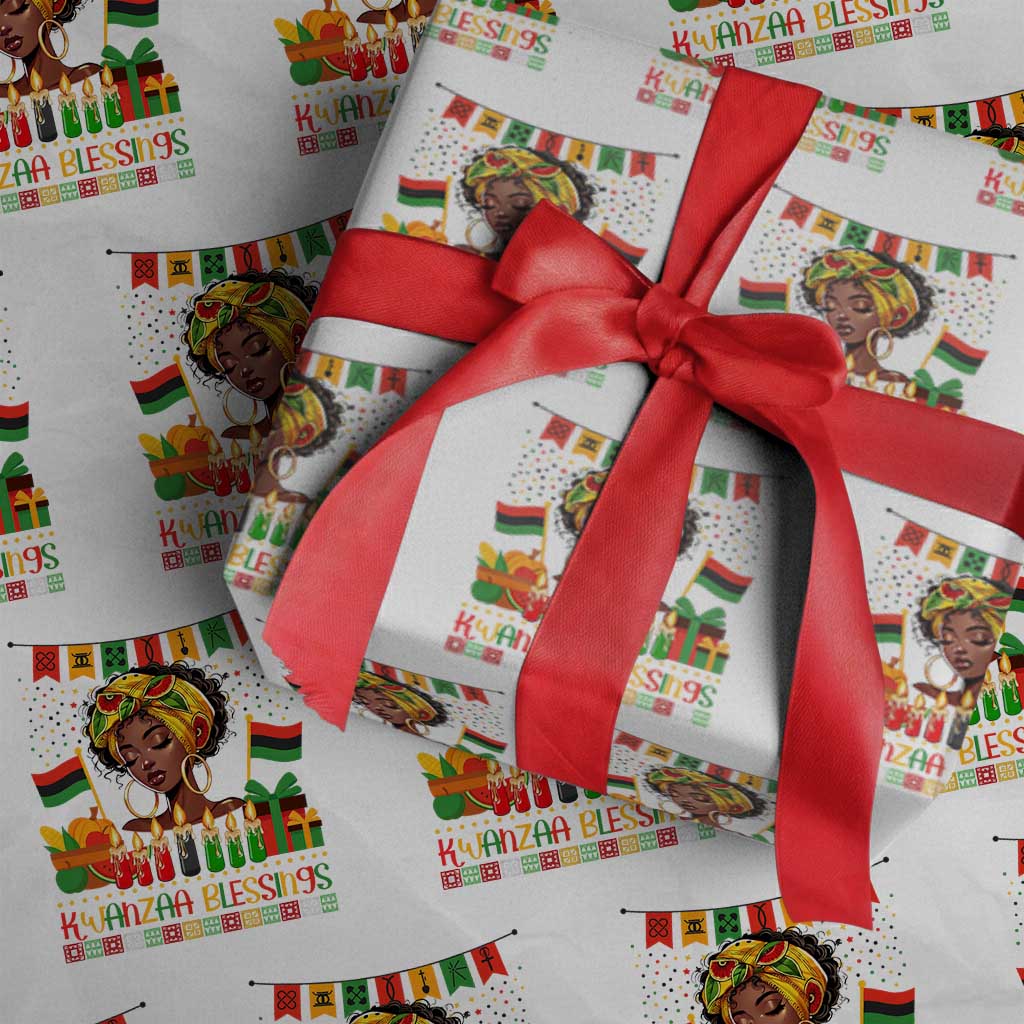 Kwanzaa Blessings African Woman Wrapping Paper Roll Umoja Seven Principles Family Gift TS12 White Print Your Wear