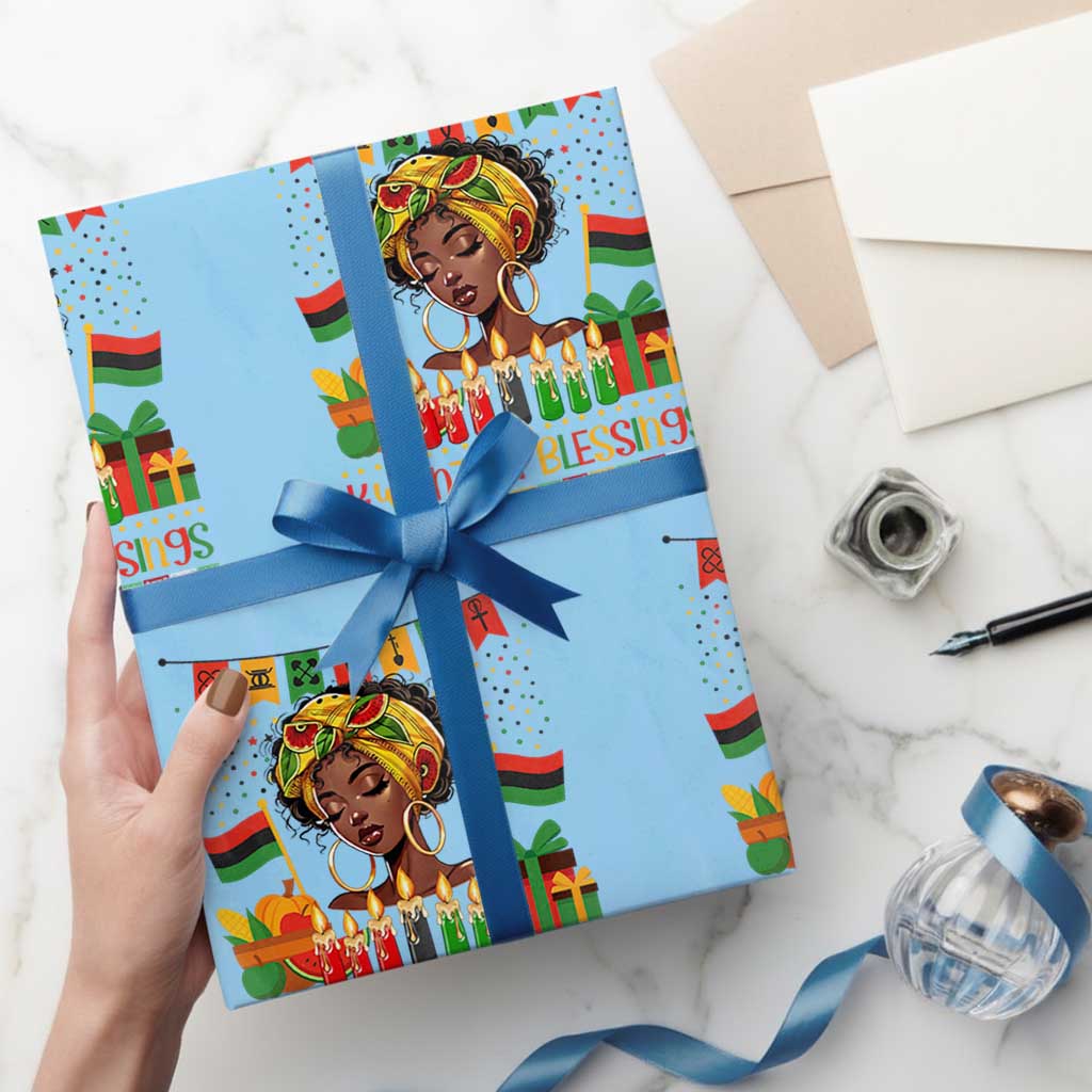 Kwanzaa Blessings African Woman Wrapping Paper Roll Umoja Seven Principles Family Gift TS12 Light Blue Print Your Wear