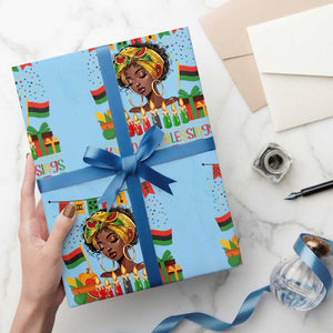 Kwanzaa Blessings African Woman Wrapping Paper Roll Umoja Seven Principles Family Gift TS12 Light Blue Print Your Wear