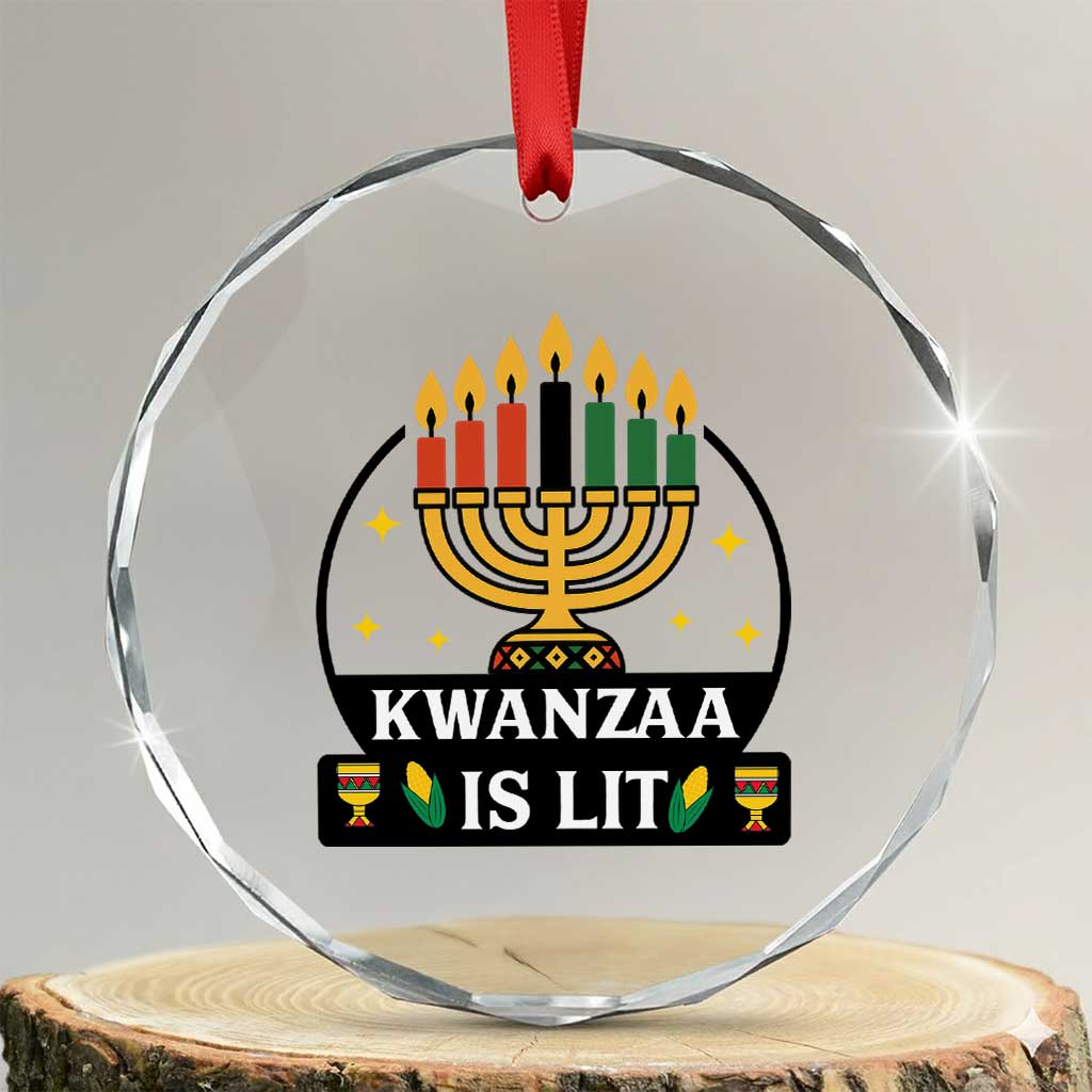 Kwanzaa Is Lit Crystal Glass Ornament Funny African American Holiday Gift TS12 Transparent Glass 3'' Circle Print Your Wear