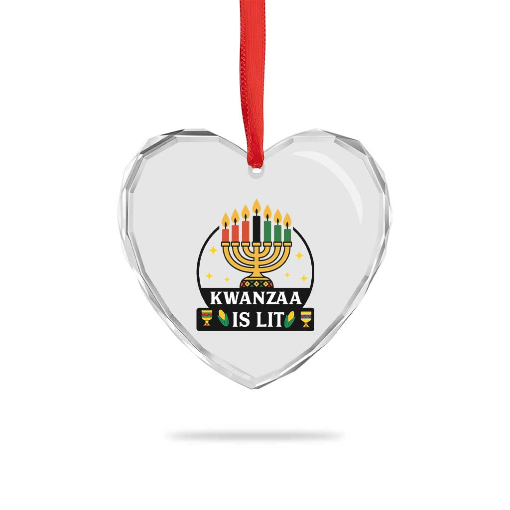 Kwanzaa Is Lit Heart Crystal Glass Ornament Funny African American Holiday Gift TS12 Print Your Wear
