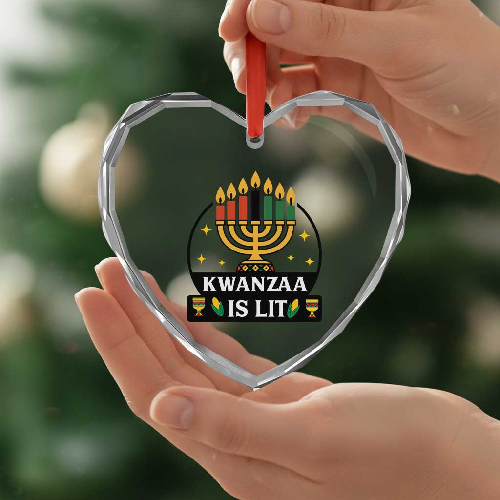 Kwanzaa Is Lit Heart Crystal Glass Ornament Funny African American Holiday Gift TS12 Print Your Wear