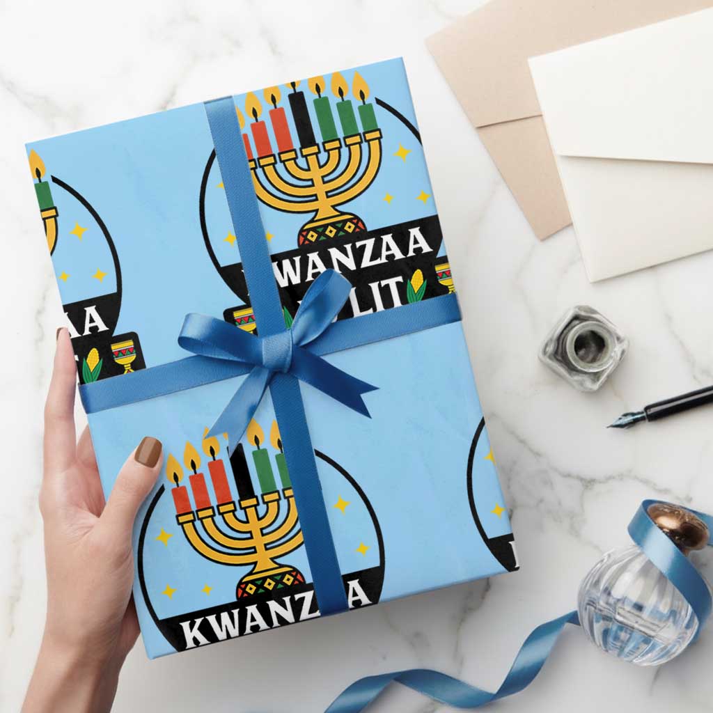 Kwanzaa Is Lit Wrapping Paper Roll Funny African American Holiday Gift TS12 Light Blue Print Your Wear