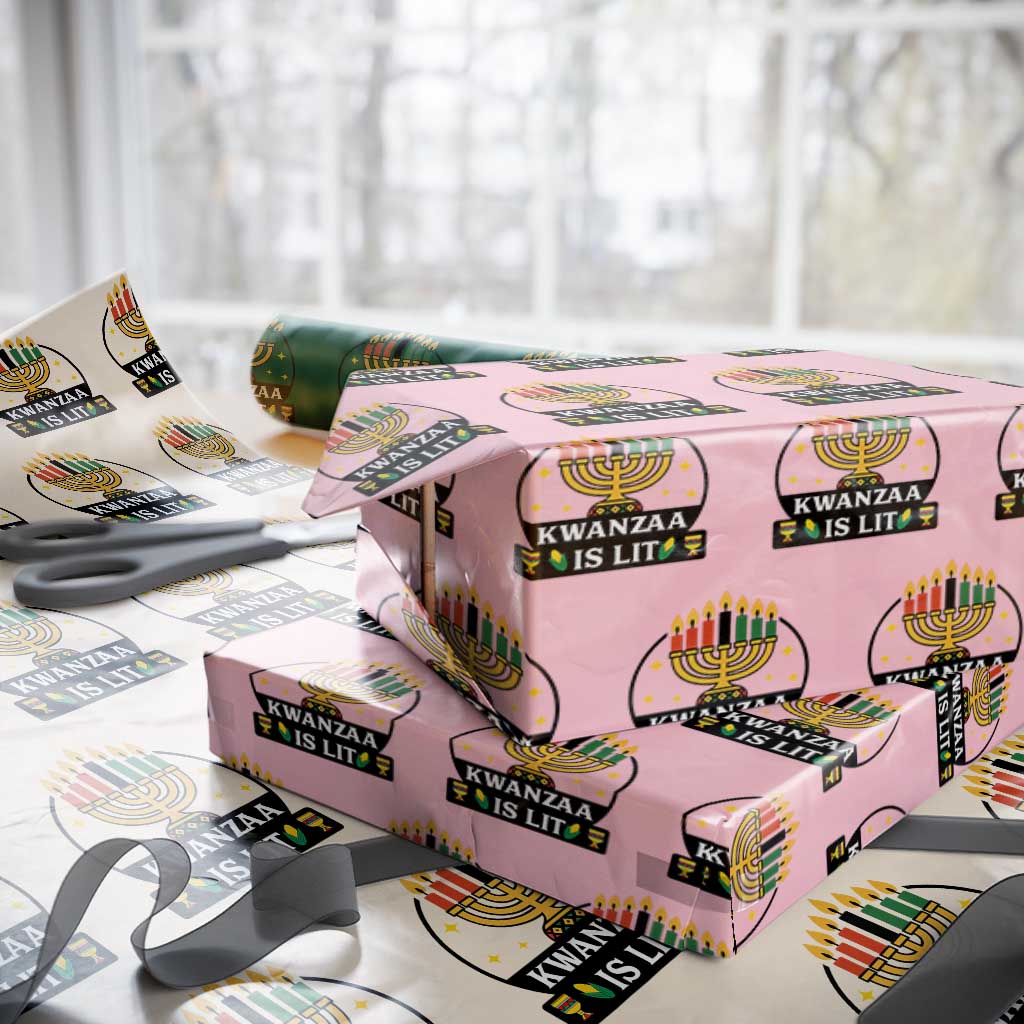 Kwanzaa Is Lit Wrapping Paper Roll Funny African American Holiday Gift TS12 Light Pink Print Your Wear