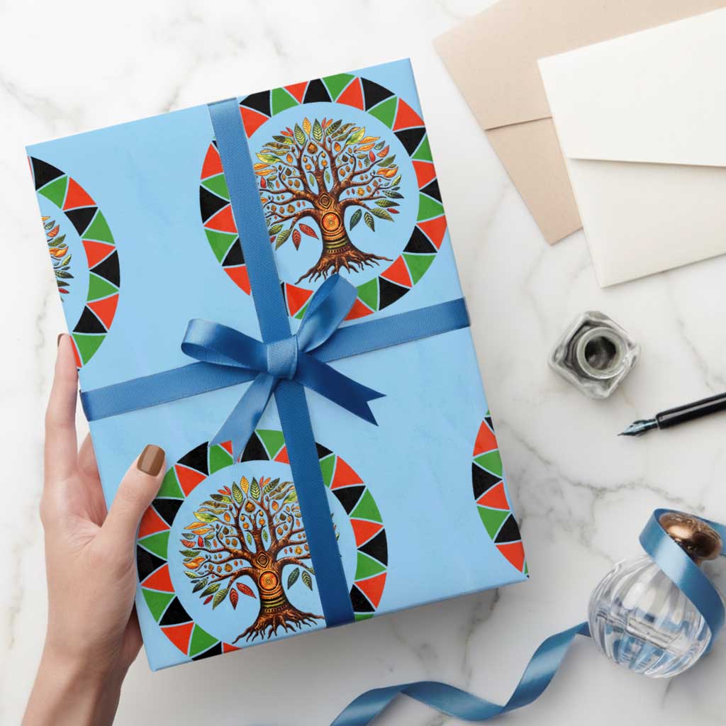 Kwanzaa Tree Of Life Wrapping Paper Roll African American Holiday Gift TS12 Light Blue Print Your Wear