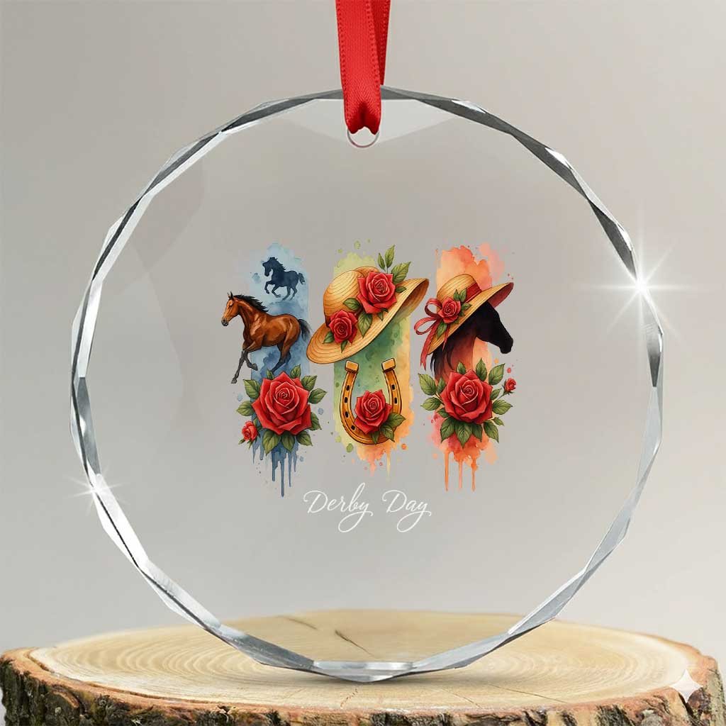 Ky Derby Day Crystal Glass Ornament Horse Racing Nice Hat Mint Julep and Roses TS02 Transparent Glass 3'' Circle Print Your Wear