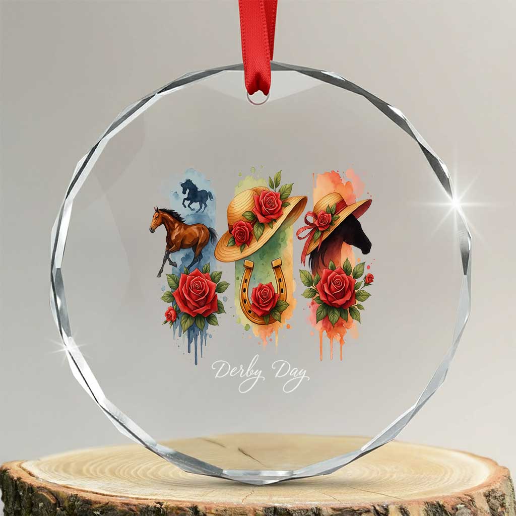 Ky Derby Day Crystal Glass Ornament Horse Racing Nice Hat Mint Julep and Roses TS02 Transparent Glass 3'' Circle Print Your Wear