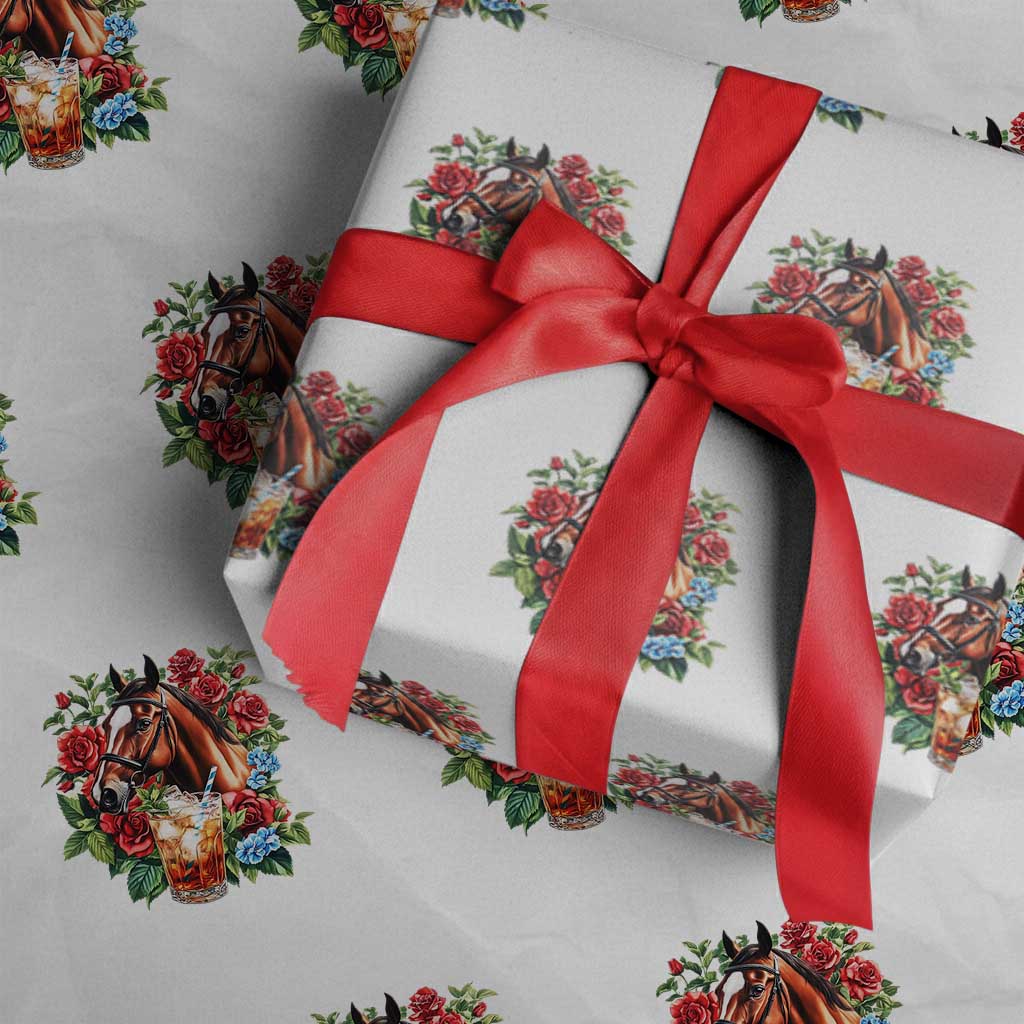Ky Derby Day Party Wrapping Paper Roll Mint Juleps and Roses Horse Racing TS02 White Print Your Wear