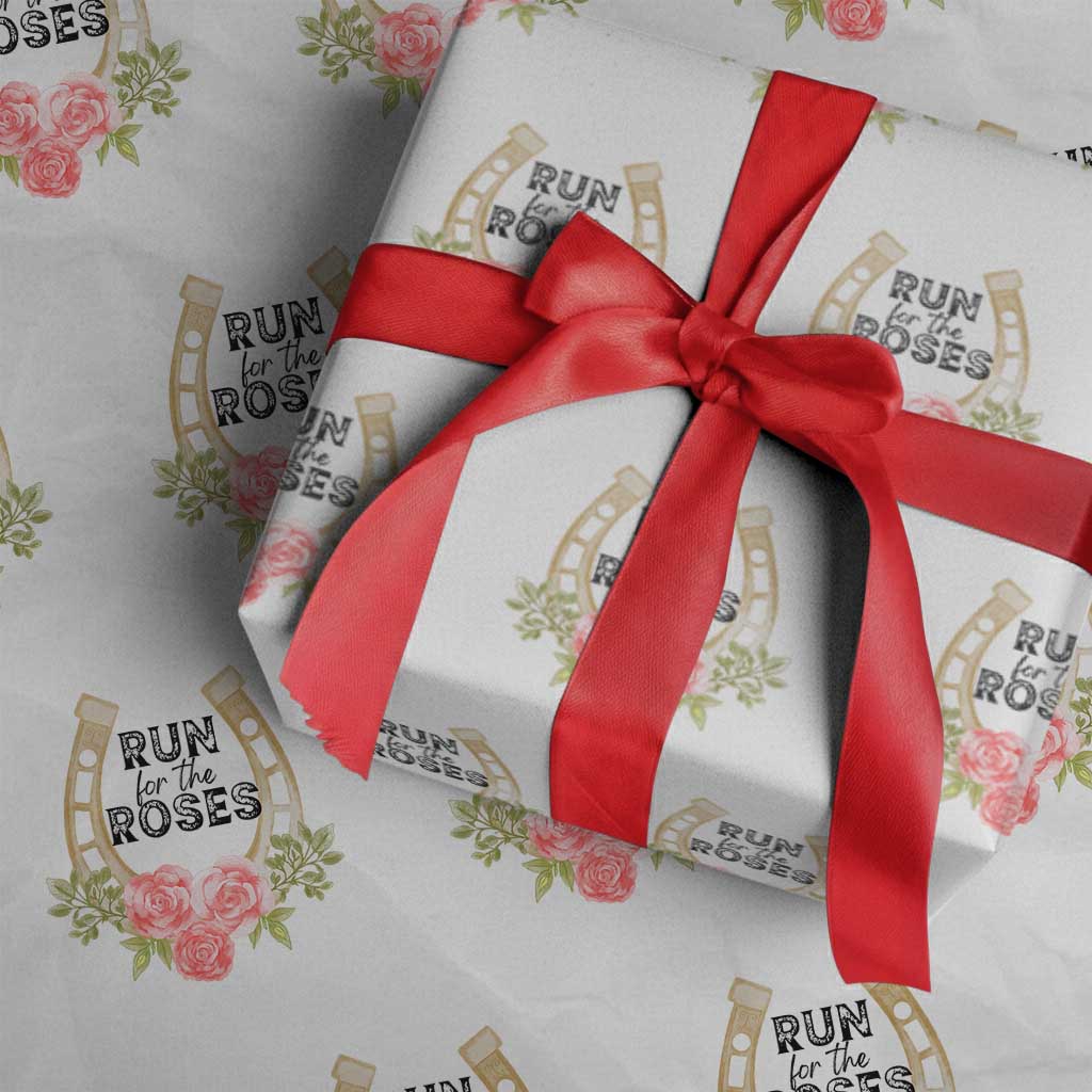 Ky Derby Horse Racing Wrapping Paper Roll Horses and Roses TS02 White Print Your Wear