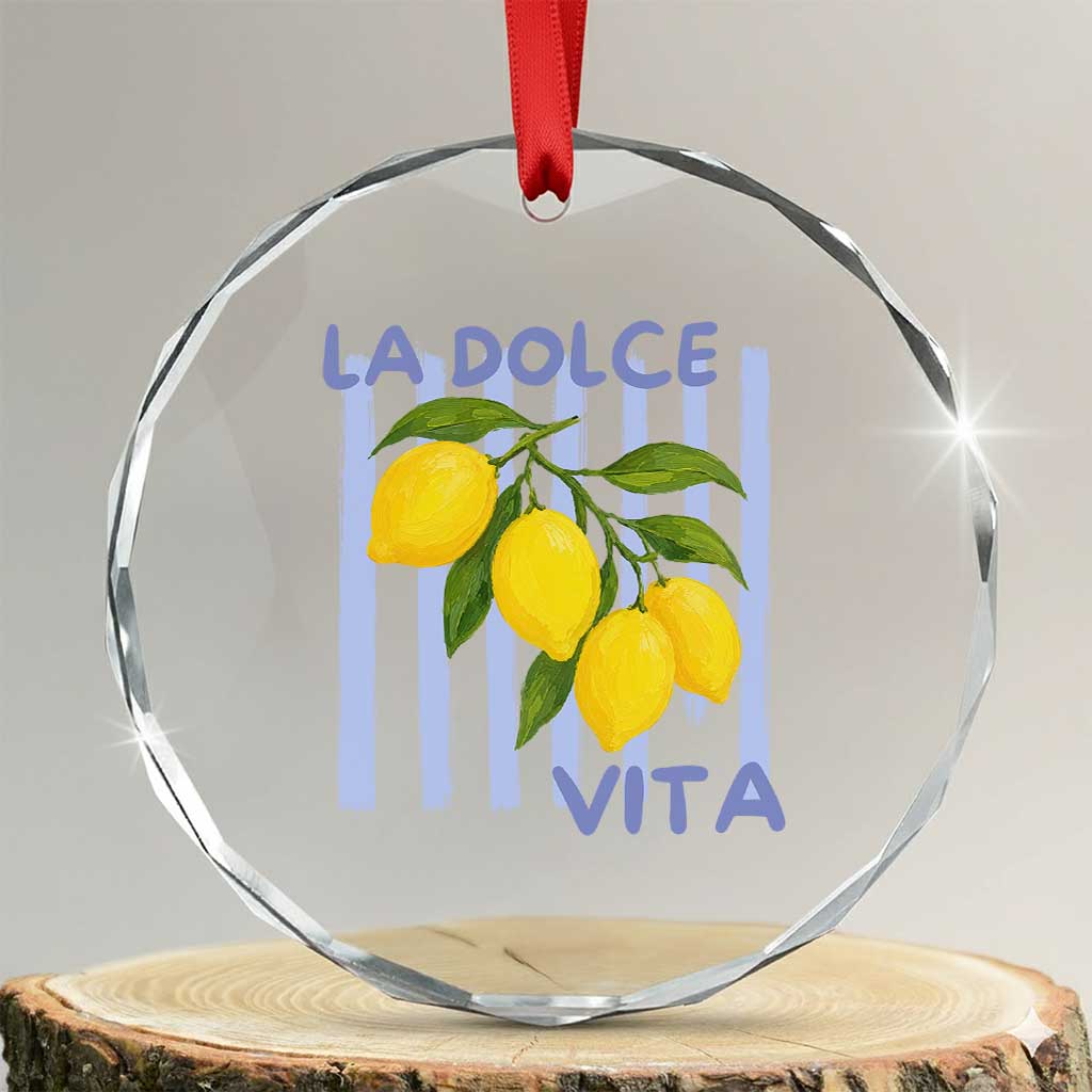La Dolce Vita Lemon Italian Summer Crystal Glass Ornament Blue Striped TS11 Transparent Glass 3'' Circle Print Your Wear